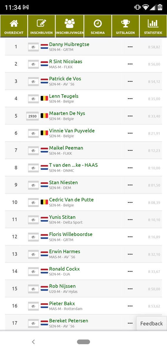 Voorlopige indeling snelste serie #3000m #goesontrack op 6 aug. Alle atleten bevestigd, wie komt er nog bij? Inschrijven kan nog t/m woensdag via atletiek.nu/wedstrijd/main…

#av56 <a href="/AtletiekLive/">Atletiek Live</a>
