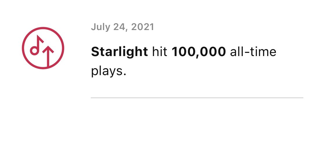 Found out my song “Starlight” just hit 100K plays in two weeks of being out in this world! 
Huge thx to <a href="/AppleMusic/">Apple Music</a> for all the support you’ve shown my album “Upside Now” ⚡️