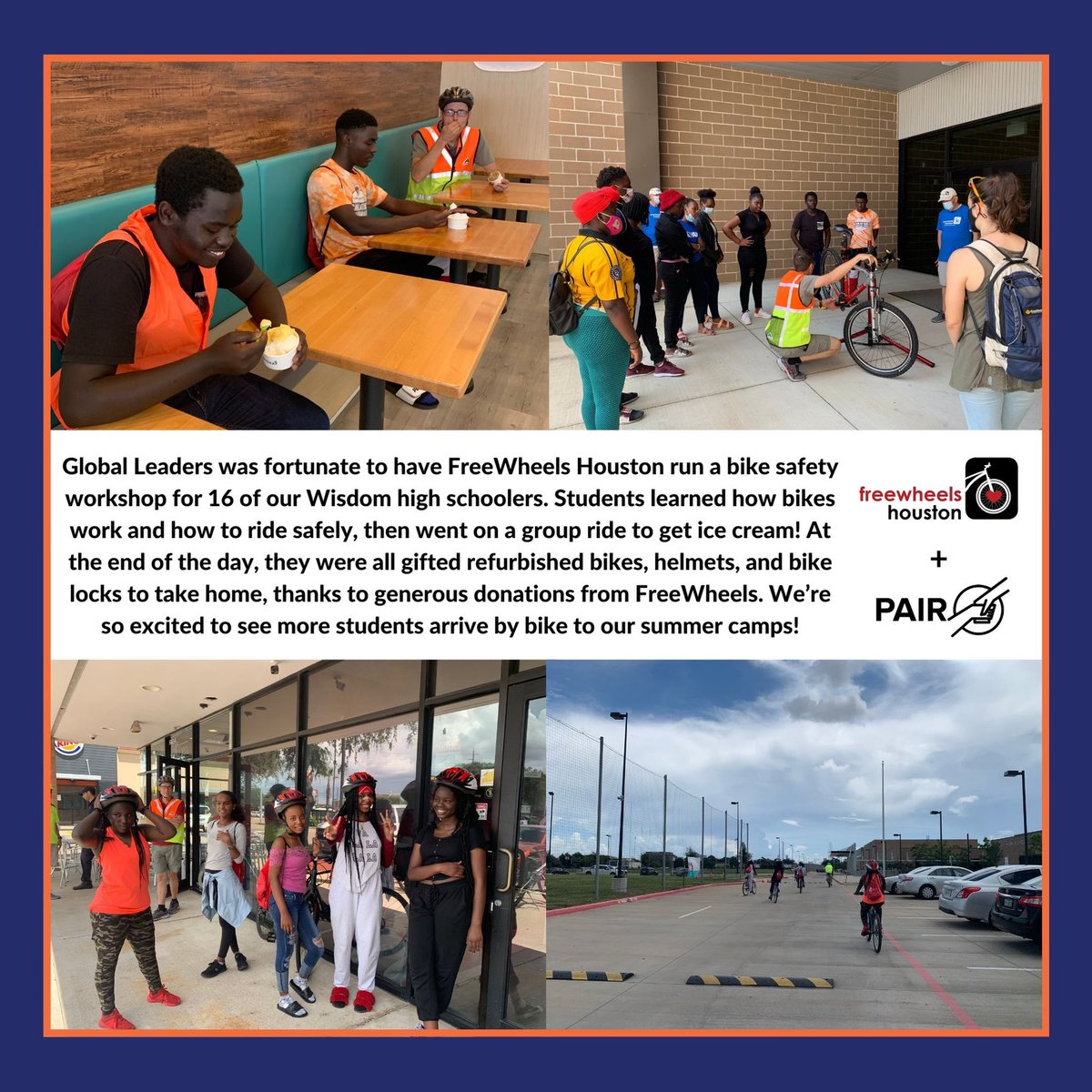 PAIRhouston's tweet photo. A huge thanks to @FreeWheelsHou for their partnership! Our students are so excited to show off their new wheels 🚴

#pair #pairhouston #nonprofit #houstonnonprofit #refugeeyouth #refugeeswelcome #pairwithus https://t.co/5wRFp2b9Vb