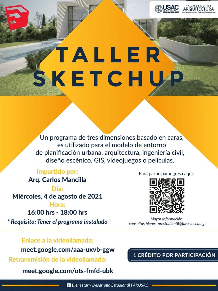GRadiou's tweet photo. El miércoles 4 de agosto en la  Facultad de Arquitectura el Arq. Carlos Mancilla impartirá el taller Sketchup. @Universidad921 https://t.co/Ow6q0CQRZL