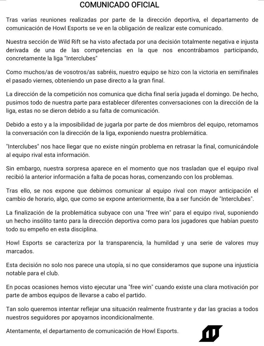 _Howlesports's tweet image. COMUNICADO OFICIAL 📋