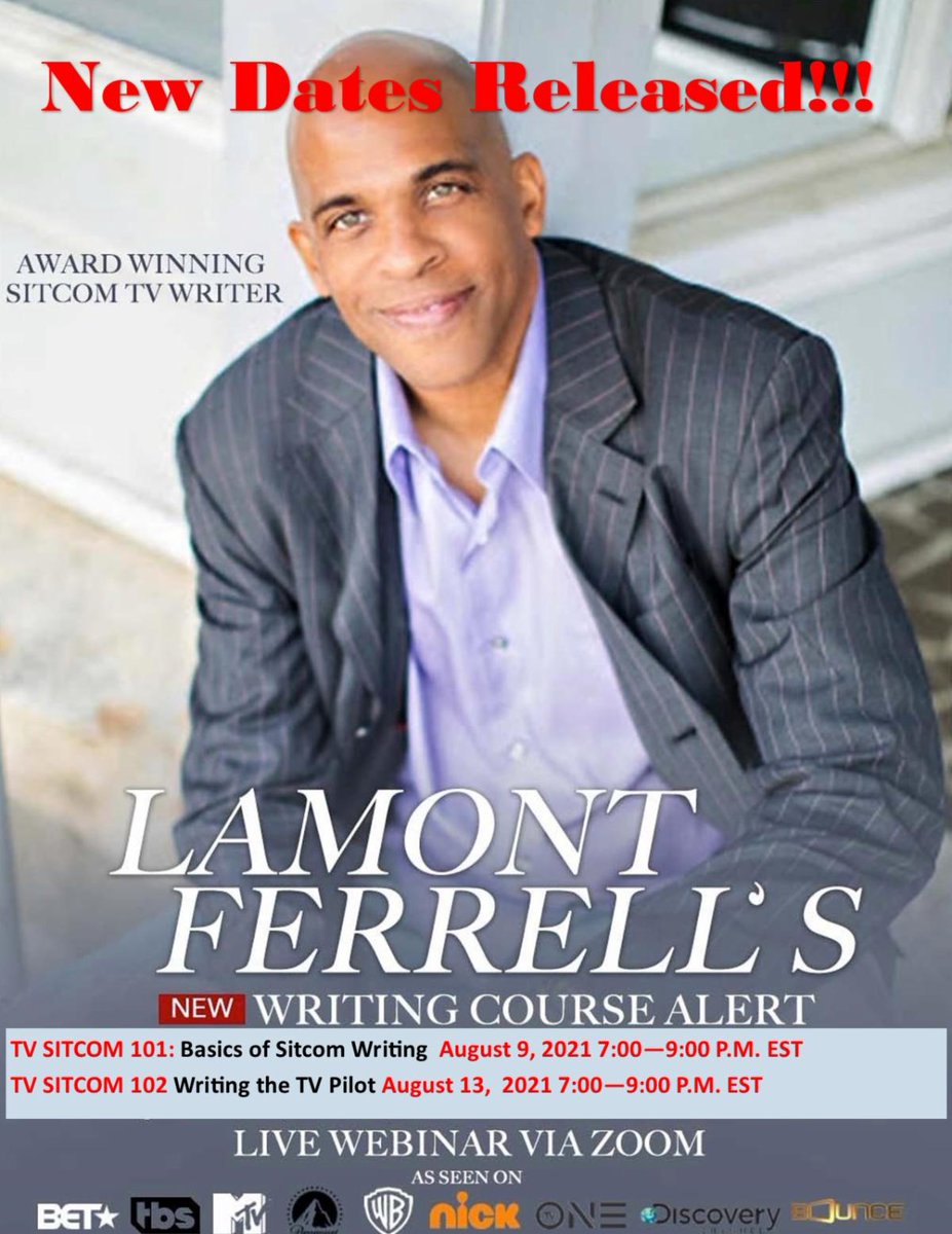 LaMontFFerrell's tweet photo. Hello! My next TV writing courses start soon!! So, if you or anyone you know ever wanted to learn how to write for television or have an idea for your own TV show sign up for one of my courses today. Remember, "Don't wait for an opportunity, create one!" 
https://t.co/5gVicbeWGH https://t.co/0dNv69bSlZ