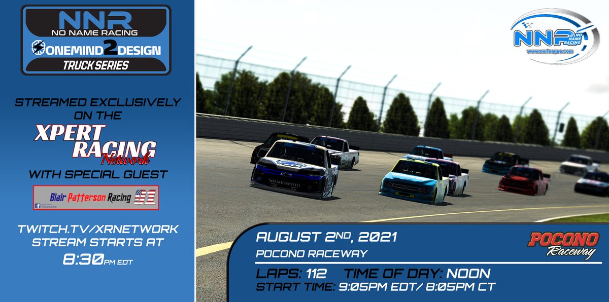 It's race night!
Catch all the action with <a href="/XpertRacing/">XpertRacing!</a> and <a href="/Pattersonblair/">Blair Patterson</a> on Twitch! twitch.tv/xrnetwork?sr=a
Racing at the tricky triangle of Pocono. Don't want to miss this one.