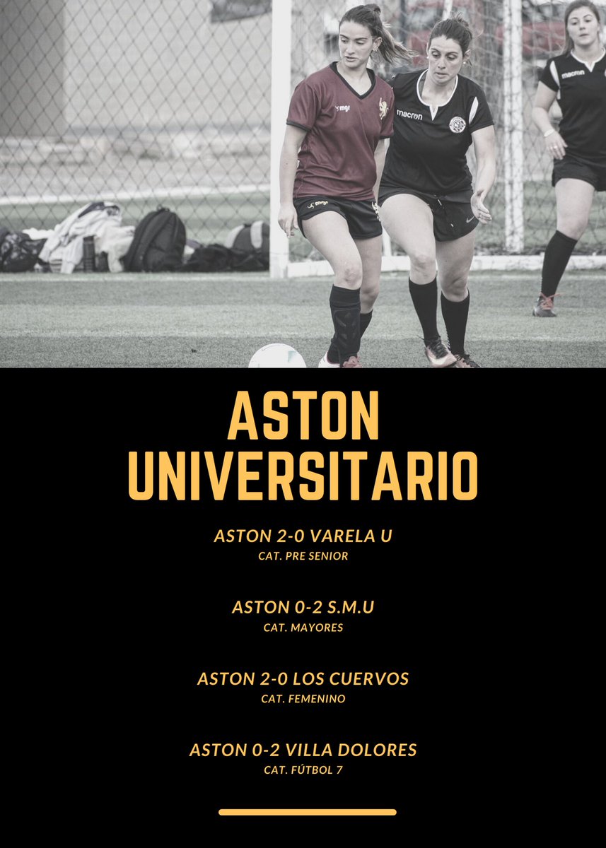 Aston_U's tweet photo. Les dejamos los resultados del fin de semana. Se ve que si el partido no terminaba 2-0 no eras del Aston.
A destacar que las categorías Pre Senior y el Femenino, ambas estan punteras.
#OupaAston #YWNDA https://t.co/8pBfta37GW