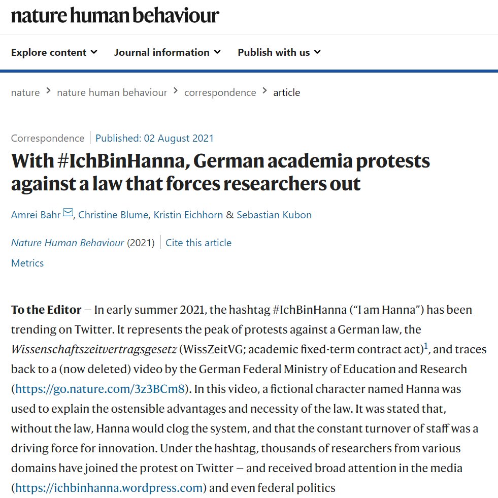 PD Dr. Barbara Schmidt (@neurobarbara) on Twitter photo Wow, #IchBinHanna in <a href="/NatureHumBehav/">Nature Human Behaviour</a> 🎉🎉🎉nature.com/articles/s4156… Wow, #IchBinHanna in <a href="/NatureHumBehav/">Nature Human Behaviour</a> 🎉🎉🎉nature.com/articles/s4156…