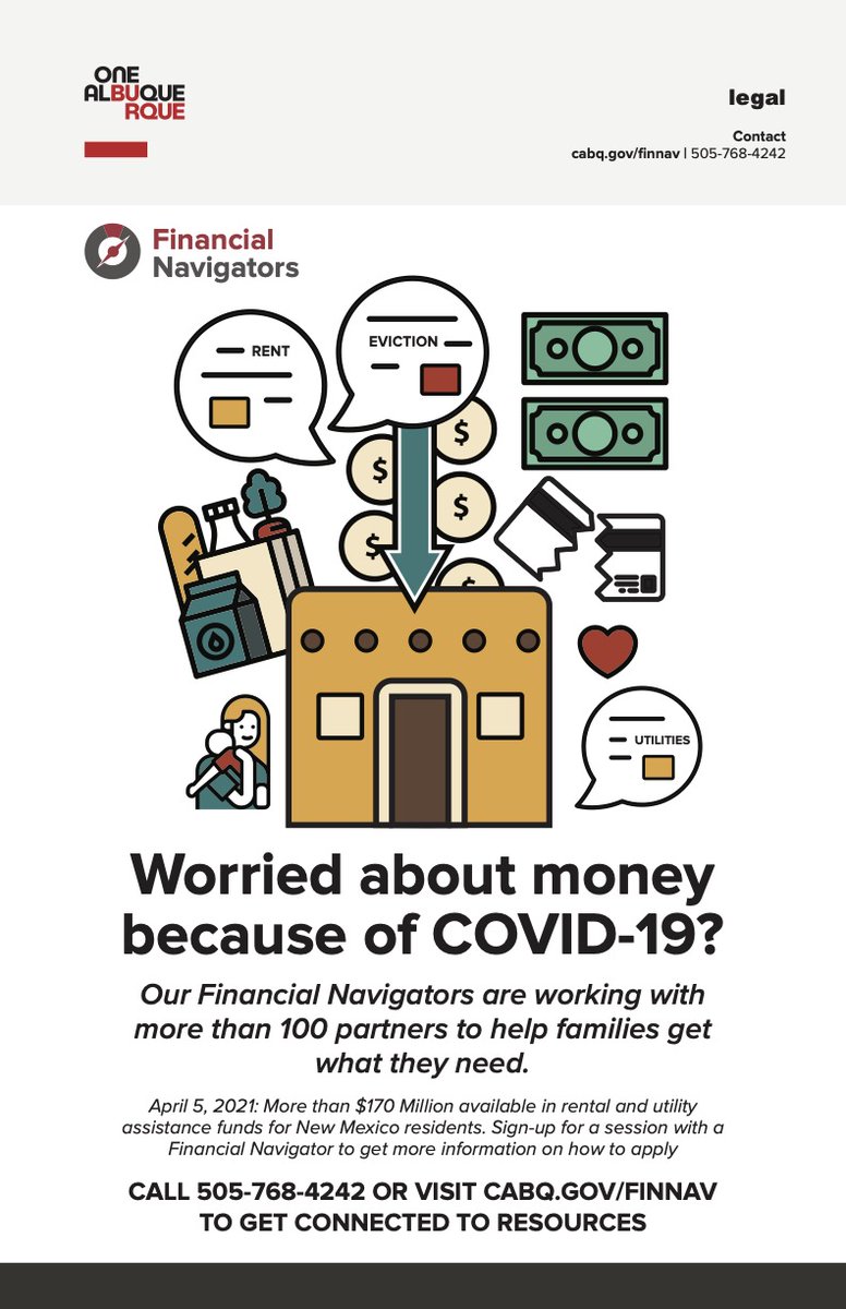 If you're behind on bills or rent, our Financial Navigators can help connect you to resources, like the state of New Mexico's rental and utility assistance. Call today to connect with a Financial Navigator for free.  

cabq.gov/finnav