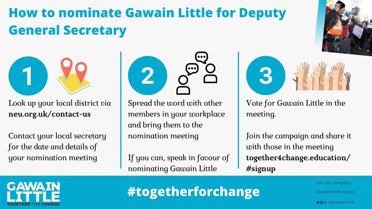 GawainLittle's tweet image. This election is your chance to have your say over the future of your union. Every local district can nominate a candidate. This is a key part of the election process. Here is our step by step guide to nominating for change. #togetherforchange