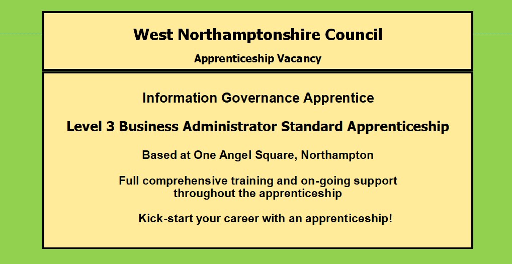 KTServices's tweet photo. We are pleased to be supporting West Northamptonshire Council to recruit an Information Governance Apprentice, to be based at One Angel Square, Northampton.  https://t.co/2b8wob4mSX https://t.co/ZWqZxrdGZ7