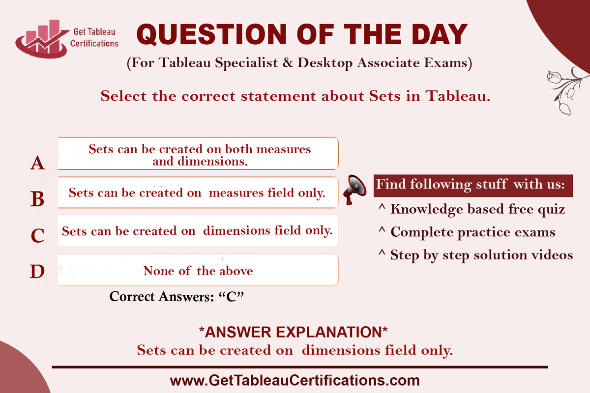 GetTableauExam's tweet photo. Take FREE Tableau Quizzes and Get the Complete Tableau Certification Practice Exams Dumps.

🔗 Learn More 👉 https://t.co/34Ffl9NSIV
🔰 4 Complete Practice Exams 
🔰 2 Knowledge Based Exams 
🔰 176 Questions

🔗 Learn More 👉  https://t.co/i3xm4R68WD

#tableaucertificationdumps https://t.co/b533Kcvg6u