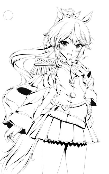 トウカイテイオー線画完成しました!ラフからの履歴も合わせて🙌 