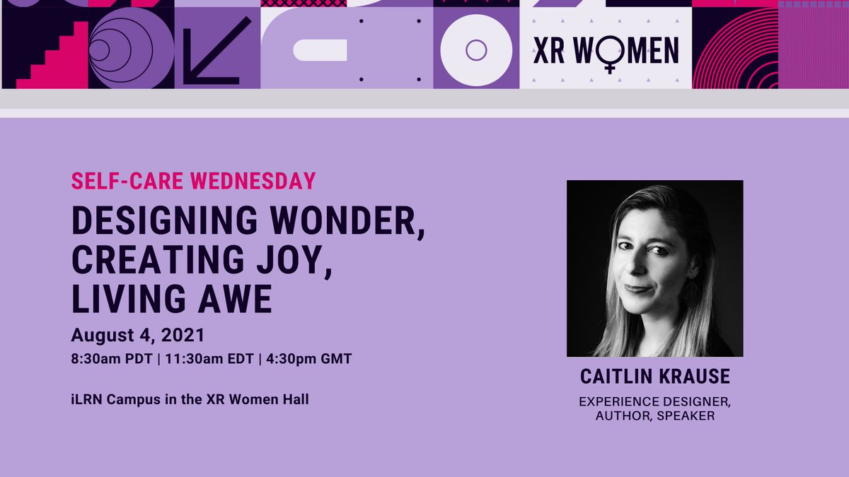 CaitlinKrause_'s tweet photo. This Wed 8/4, I'll be sharing about wonder, joy and awe in immersive digital environments, showing ways to attend to wellbeing while animating creativity. Join us!⚡️
#ARVRinEDU #womeninsteam #womenintech #womeninstem #VR #XR #designingwonder #selfcare #mindfulness #wellbeing #awe https://t.co/ciu4jvkG0v