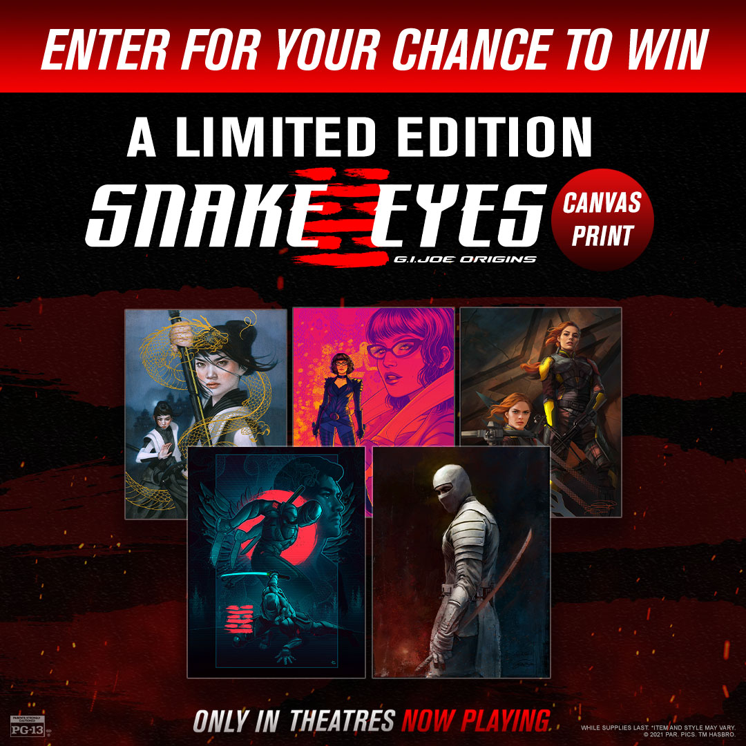 RT & follow to enter to win a @SnakeEyesMovie canvas print. #SnakeEyes is now playing, click for showtimes and to reserve your seats - fandango.com/tcl-chinese-th…