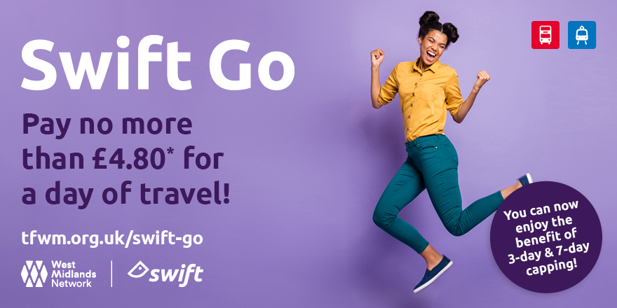 TransportForWM's tweet photo. Weโve included 3 & 7-day capping to Swift Go! https://t.co/FcdXlR3qBi ๐๐
Once you hit your journey cap you carry on travelling for free! ๐ฒ ๐
#HybridWork #capping #WestMidlands #swiftcard #birmingham #staysafe https://t.co/JzncFbSpvq