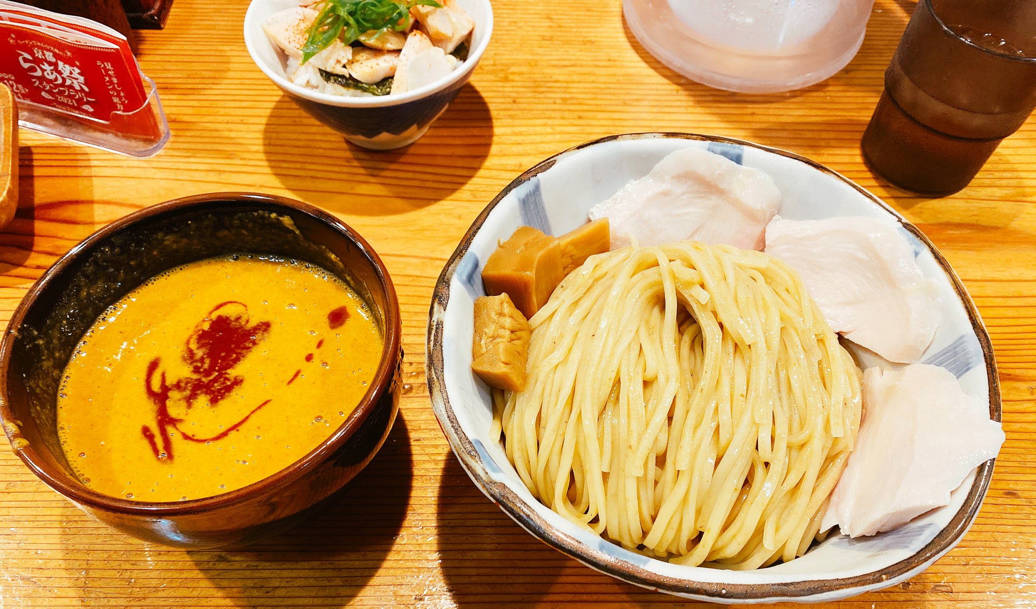 モーミン イオンモール京都五条北側 麺屋さん田 カレーつけ麺 大 ミニチャーシュー丼 ドロドロのカレーつけ汁がコレデモカというほど麺にからみウマシ 太メンマ好きなヤツ レアチャーシューはイワズモガナ らぁ祭特典チャーシュー丼アリガタシ