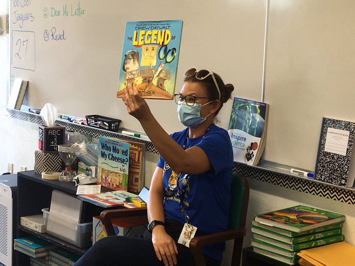 JellickBuck's tweet photo. Day#6: Our 🌟 #TerrificTOSA @MsTracyDo 🌟 has been making the rounds on campus to share fabulous stories with our #JellickJaguars! 📚 Today’s story? “The Legend of Rock Paper Scissors by @DrewDaywalt. #HILARIOUS‼️🤣🤣🤣 We always enjoy his stories! Thanks Ms Do‼️❤️📚😃 https://t.co/dBuYEBZNdo