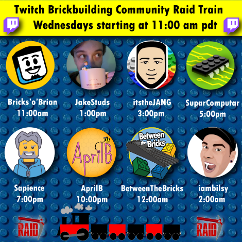 At 3pm Pacific I'll be part of the Tuesday Brickbuilding Community Raid Train on Twitch at twitch.tv/itstheJANG, subbing in for the far more worthy, but presently indisposed @TrickyBricks. If you like LEGO &amp; chat, you need to hop on this weekly train whenever you can!