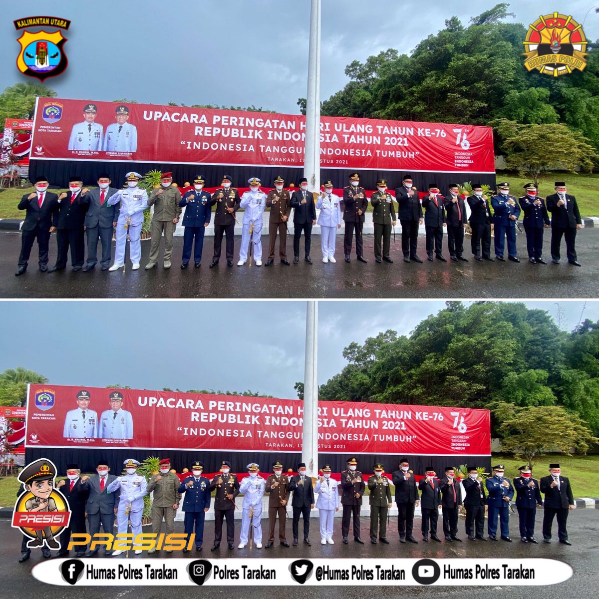 PolresTarakan's tweet photo. Humas Polres Tarakan : Selasa (17/08/21). Bertempat di Lapangan Upacara Pemkot Tarakan Kapolres Tarakan menghadiri Upacara Peringatan Hari Ulang Tahun ke-76 Republik Indonesia Tahun 2021. 
“Indonesia Tangguh Indonesia Tumbuh”.
Upacara di pimpin oleh Wali Kota Tarakan. https://t.co/7MSWECJOcc