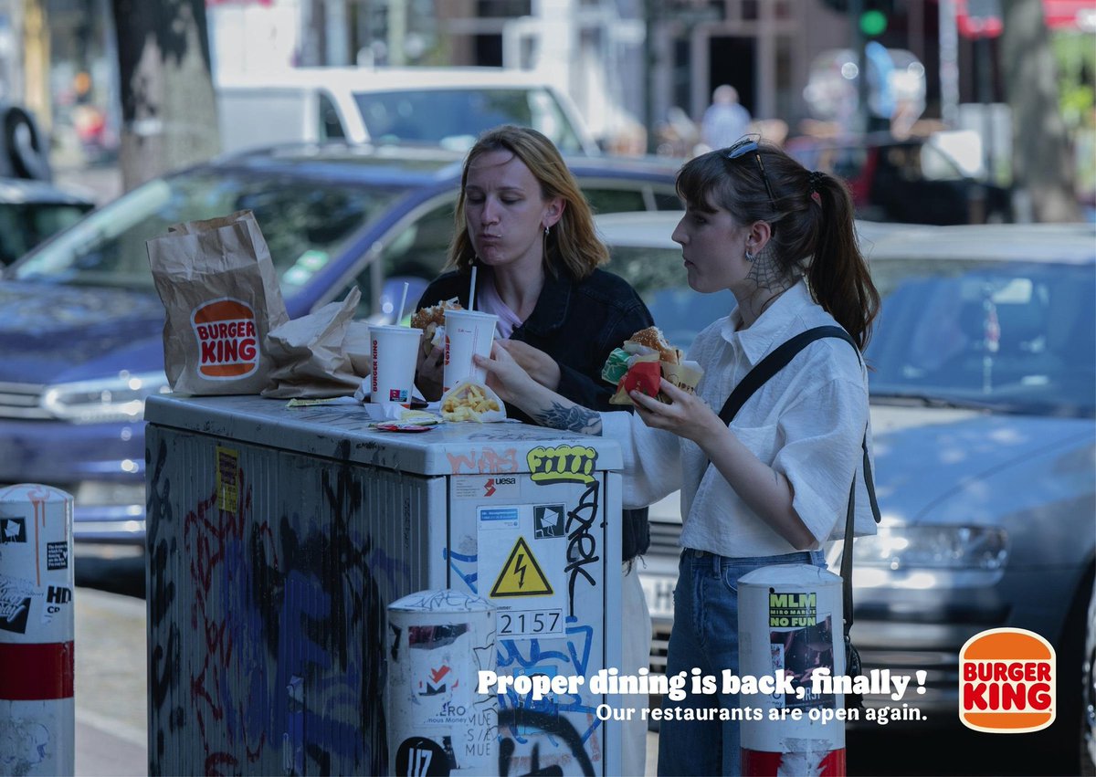 TheAdArchives's tweet photo. #CampaignSpot: To publicize the reopening of restaurants in Germany, the fast-food chain Burger King launches a campaign for print media.

Ad Agency: INGO, Hamburg, Germany
Client: Burger King

#PrintAds #PrintCampaigns #Advertising #Marketing #BestAdCampaigns https://t.co/2F23Q56vyH