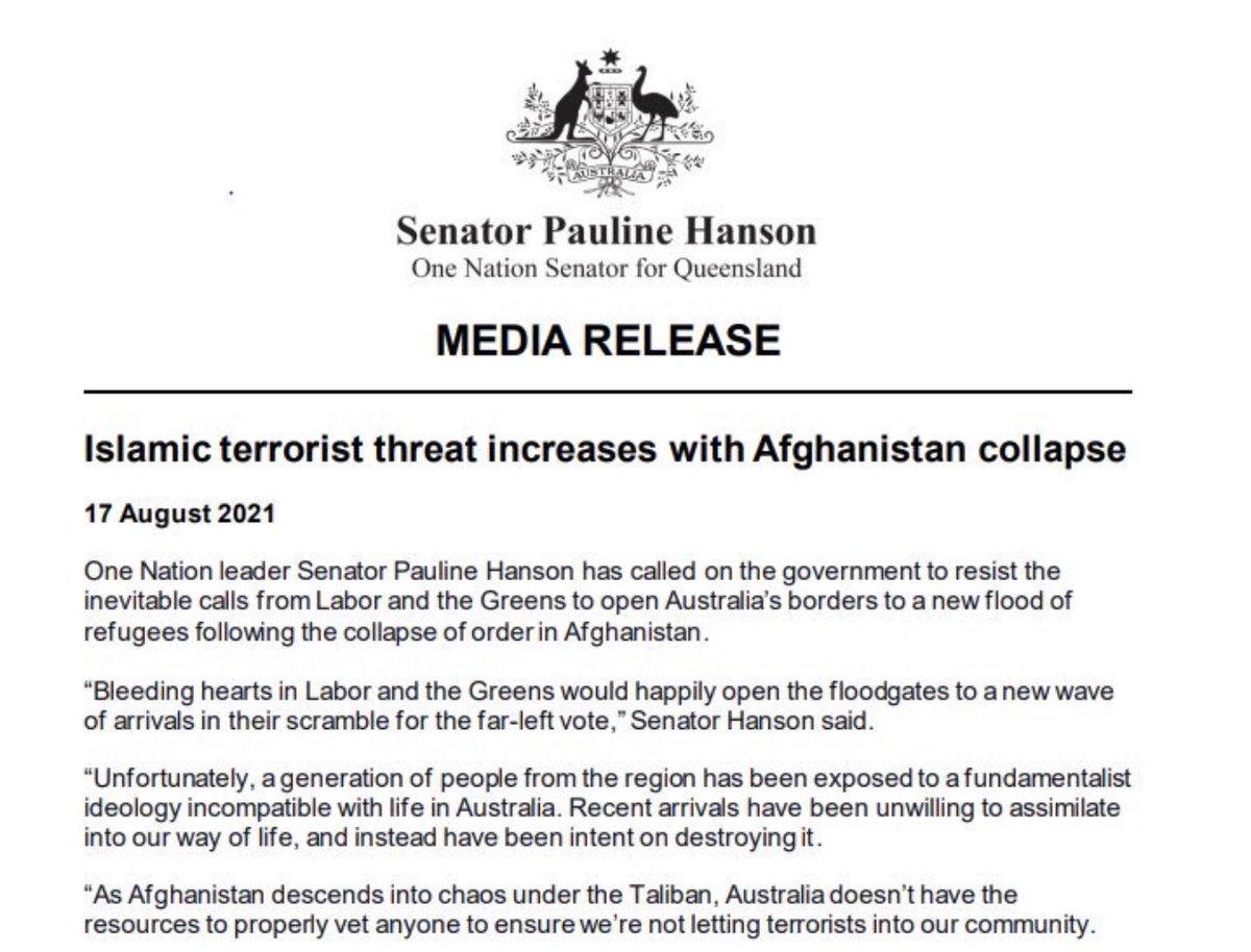 Racist vomit.

If only our politicians were ‘properly vetted’.

#BringAfghansHere #HumanitarianVisas