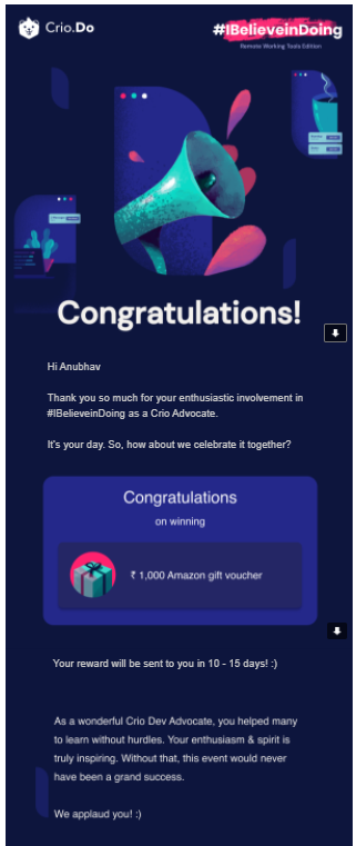 Anubhavdevv's tweet photo. I'm excited to share that I have successfully completed @crio_do  Advocate Program and it will a great pleasure for me to work with @crio_do  Advocate team. Thank you for providing me this Gift. 

#Ibelieveindoing #crio #criodo  #OpenSource #learnbydoing https://t.co/lKmjGUArPg