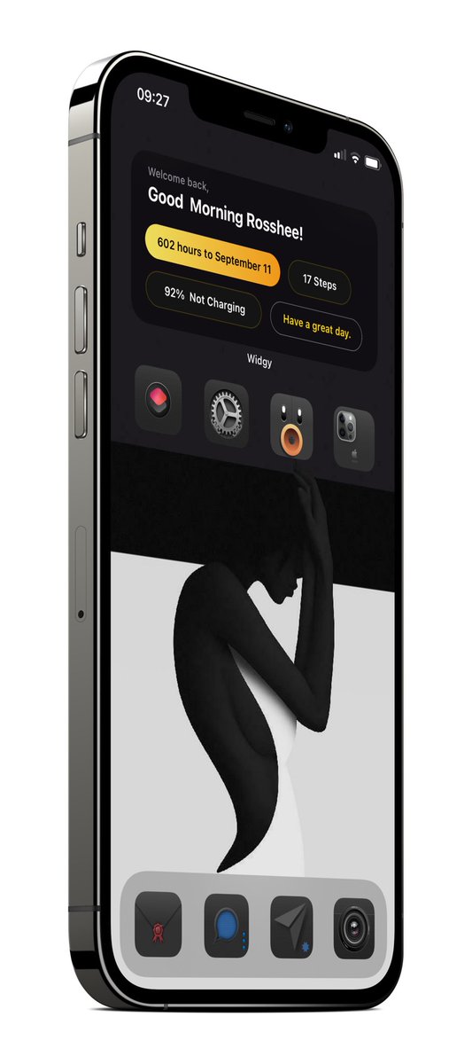 DesignByRoss's tweet image. Today Homescreen..😉

Icons @kleinmone 
Wallpaper from Pinterest 
Mockup @screenshot_pro 
Widget by me,one part of the three widgets in package available Gumroad

#iOS15beta5 #Widgy #setup