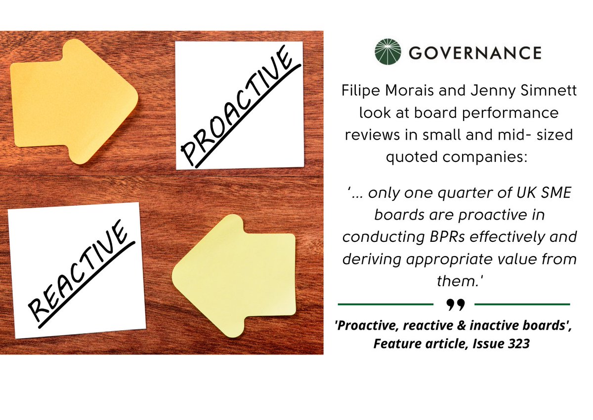 _governance's tweet photo. Issue 323 of @_governance features Dr Filipe Morais & Jenny Simnett of @HenleyBSchool looking at board performance reviews in small and mid- sized quoted companies:
https://t.co/BDZtpYSifd
#Governance #boards #boardroom #boardperformance #performancereviews #corpgov https://t.co/ZaSG1sNj9r