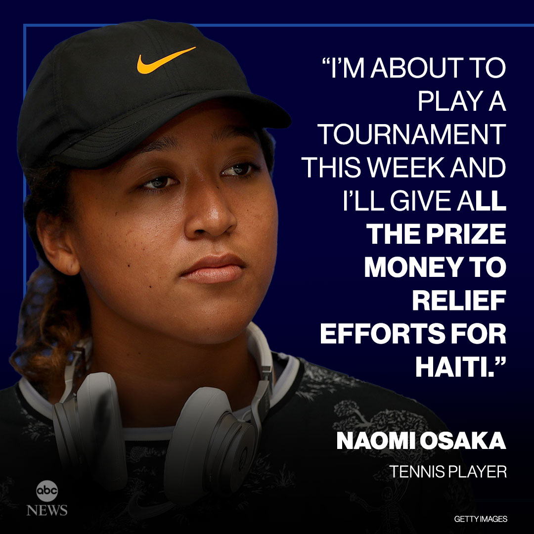 Tennis star Naomi Osaka pledged to donate earnings from her latest tournament to relief efforts in Haiti after a 7.2 magnitude earthquake devastated the country over the weekend. abcn.ws/3AK3axJ
