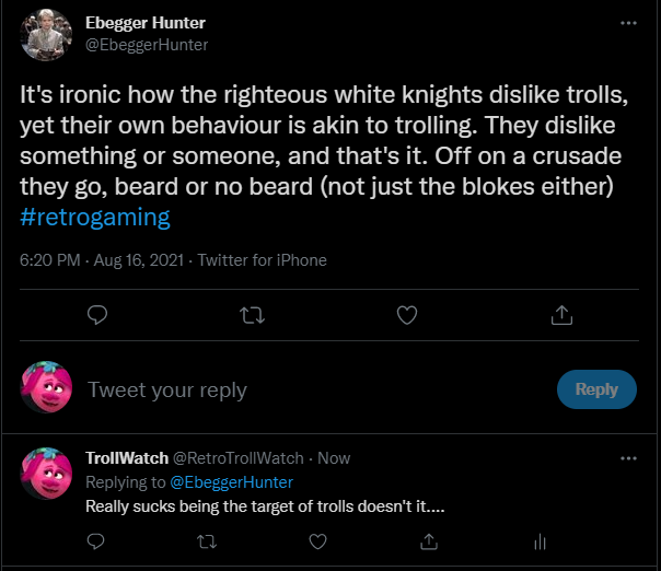 RetroTrollWatch's tweet photo. When a troll gets bored of being trolled, but doesn't connect the dots.... https://t.co/8PDAITOMJi