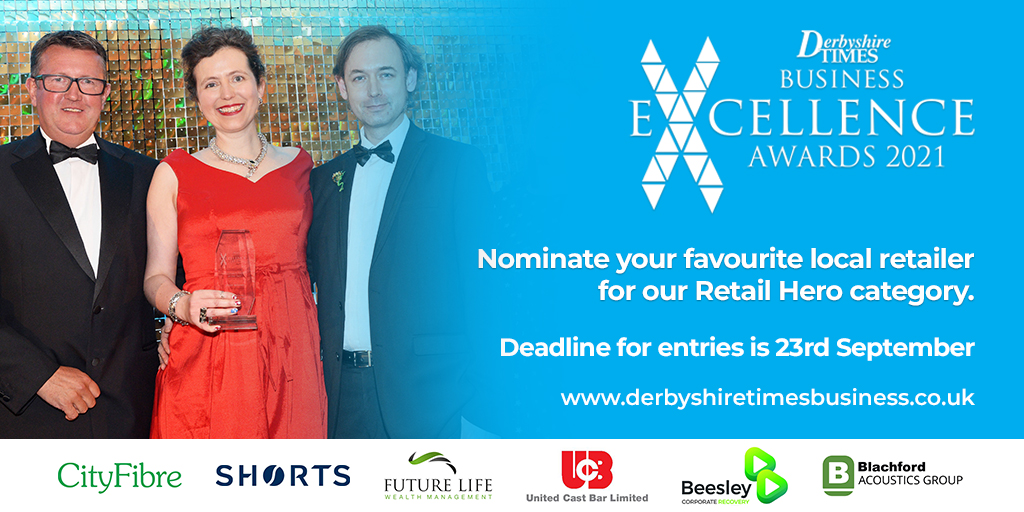 Do you have a favourite Derbyshire retailer who has gone above and beyond during a very challenging 18 months? 🛒

Well, you can nominate them for #RetailHero at the 2021 Derbyshire Times Business Excellence Awards!

Entries close on 23rd September: hubs.ly/H0VjF630