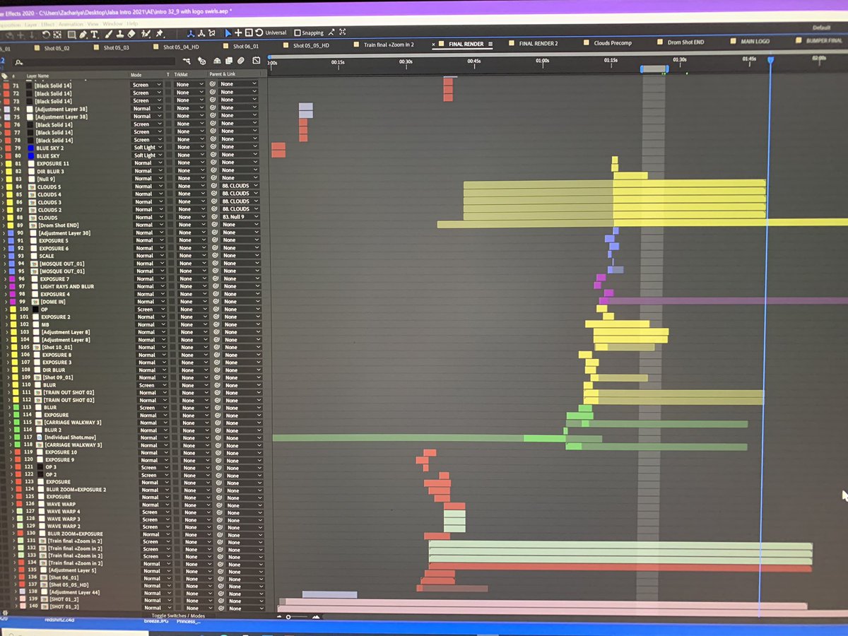 zacbhatti1's tweet photo. @aatchii Here the After Effects timeline, however this is not everything.  There are many other compositions which I haven’t shown that have been made before getting to the final timeline. https://t.co/DQVI03IqGd