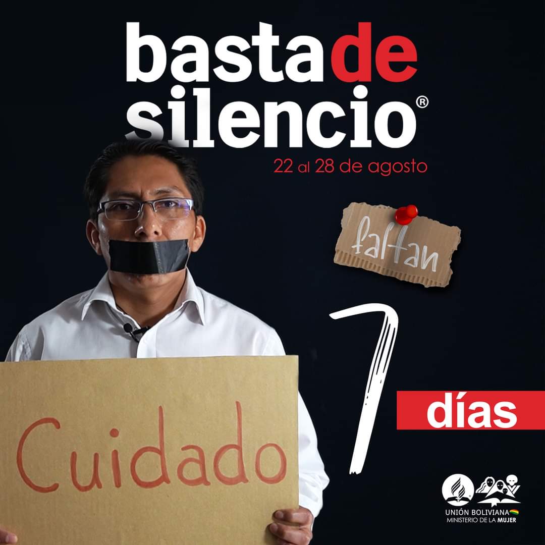 adventistas_bo's tweet photo. ❌#BastaDeSilencio🇧🇴✋🏼
¡Ya llega la semana Basta de Silencio!
FALTAN 7️⃣ DÍAS
🗓Del 22 al 28 de Agosto
¡COMPARTE ESTA INFORMACIÓN!📲
#AdventistasBolivia https://t.co/jPR5O2CKcj