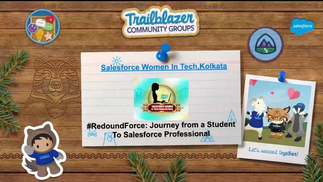 Happy to be part of <a href="/witkolkata/">Salesforce Women In Tech Group,Kolkata</a>  meeting #Redoundforce: Journey from a Student To Salesforce Professional
@Khyati__Mehta
<a href="/LounganiPayal/">Payal #MC²</a> 
<a href="/Sai_CGLsklm/">Sai Krishna Sastry Kumara</a> 
<a href="/Priyanka_sfdc/">PRIYANKA CHAUDHARI 🇮🇳</a>
