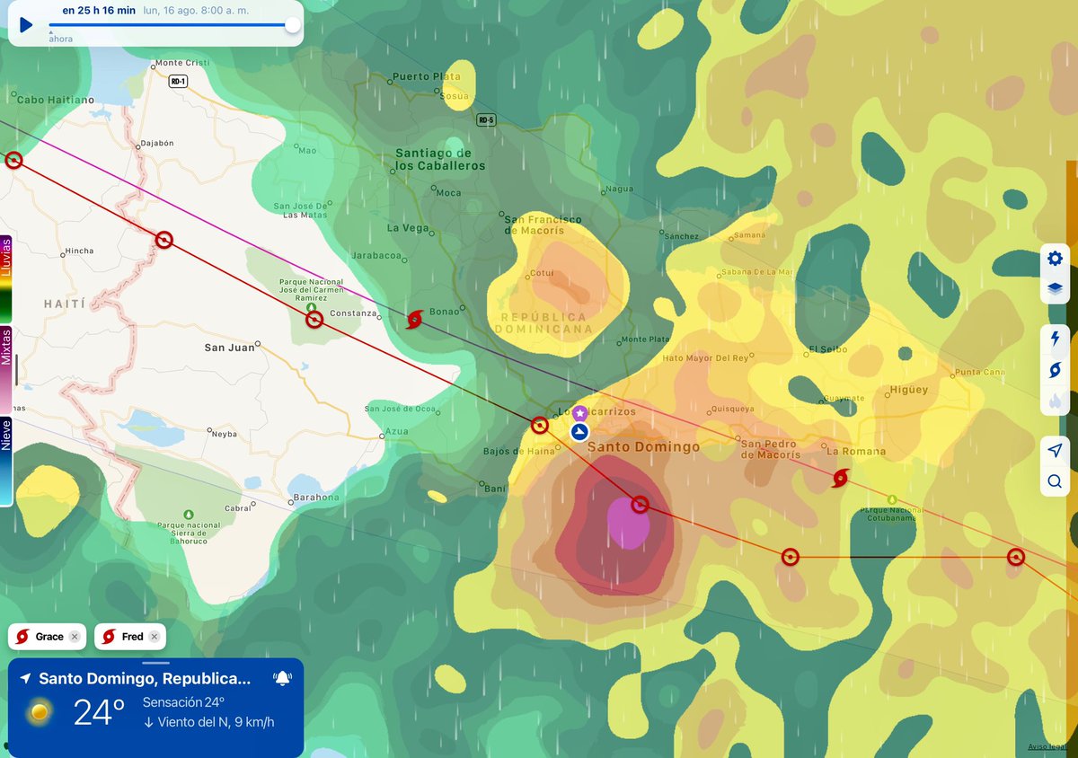 Osirisdleon's tweet photo. Para la madrugada y primeras horas de la mañana de este lunes tendremos lluvias y vientos de la tormenta Grace en Punta Cana, Miches, Sabana de la Mar, Higüey, La Romana, El Seibo, Hato Mayor, Juan Dolio, Boca Chica, Santo Domingo, Haina, Alcarrizos, Monte Plata, Cotuí, Samaná. https://t.co/1shcdt1ahm
