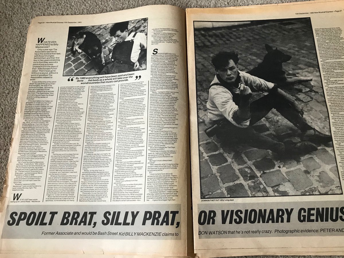 NME708090's tweet photo. Sign of the times: long interview with Billy Mackenzie. The Associates made some of the most unlikely records ever to go Top Ten. Amazing stuff. He paid the price though. NME 10/9/83 https://t.co/HZA6HIIXYb