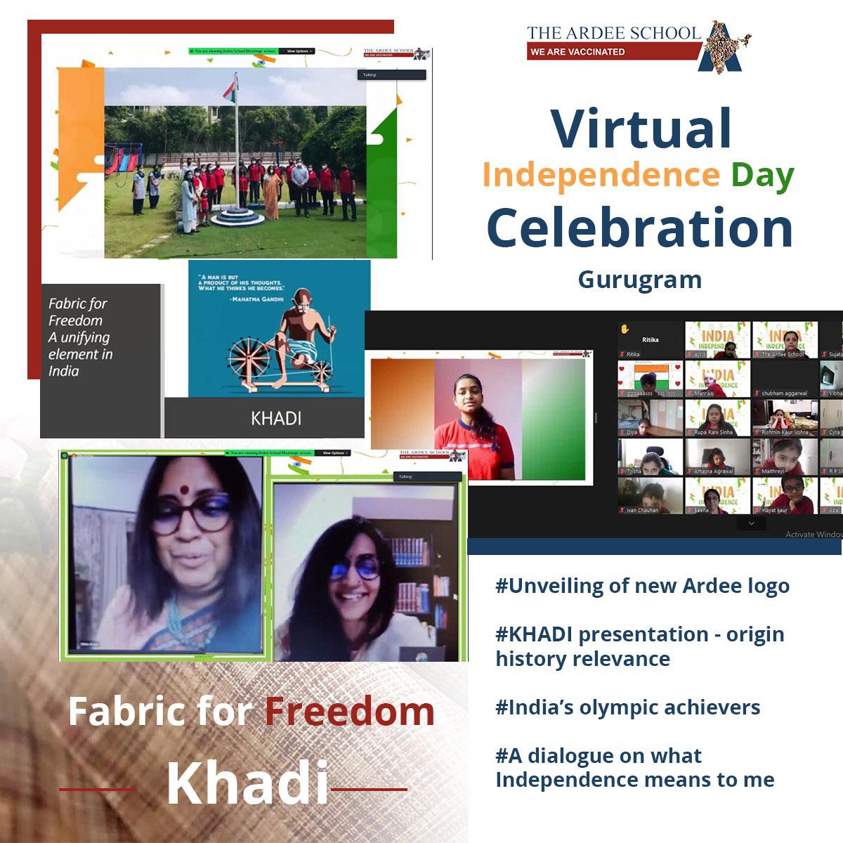 theardeeschool's tweet photo. Sharing some glimpses of the 75th virtual Independence Day celebrations at The Ardee School, Gurugram hosted by secondary students

Program highlights

#khadi
#nationalanthemrendition
#hoistingnationalflag
#schoolachievements
#Independenceday
#voteofthanks https://t.co/c73PeO0q2c