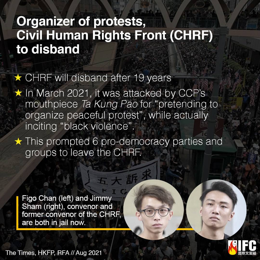 @HKLiberty_Team Although @chrf_hk is forced to disband under the white terror of #NationalSecurityLaw, its contributions in fighting for democracy,  universal suffrage will never be forgotten by freedom loving #HongKongers. Thank you @loktinau @jimmyshamtszkit @figochanhowun to have led @chrf_hk
