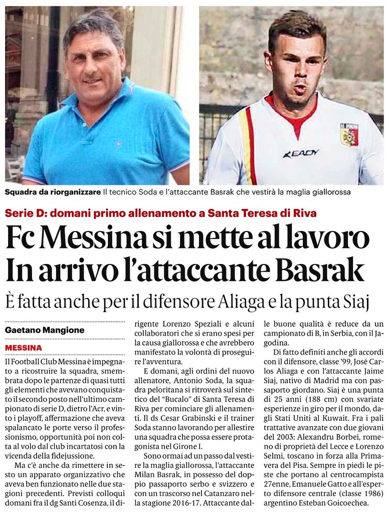 RuggitoGR's tweet photo. Domani, sul sintetico del "Bucalo" di Santa Teresa, la squadra si ritroverà per l'inizio degli allenamenti agli ordini di Mister Soda.
Già definiti gli accordi con Aliaga, Siaj.
#FCMessina #ForzaMessina https://t.co/uJ1TG5l5cw