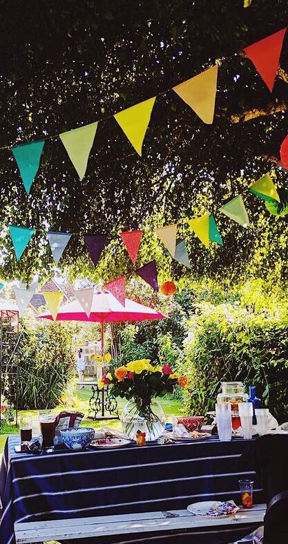 Bunting from @rags2richesbunting looking good at a Garden BBQ this week 💕 #gardendecor #gardenbunting#BBQdecor #BBQbunting #rags2richesbunting #bunting #pubdecor #pubbunting #marqueedecor #thebuntinglady #buntingmaker #weddingbunting #Holt #HoltNorfolk #norfolk #NorfolkBunting