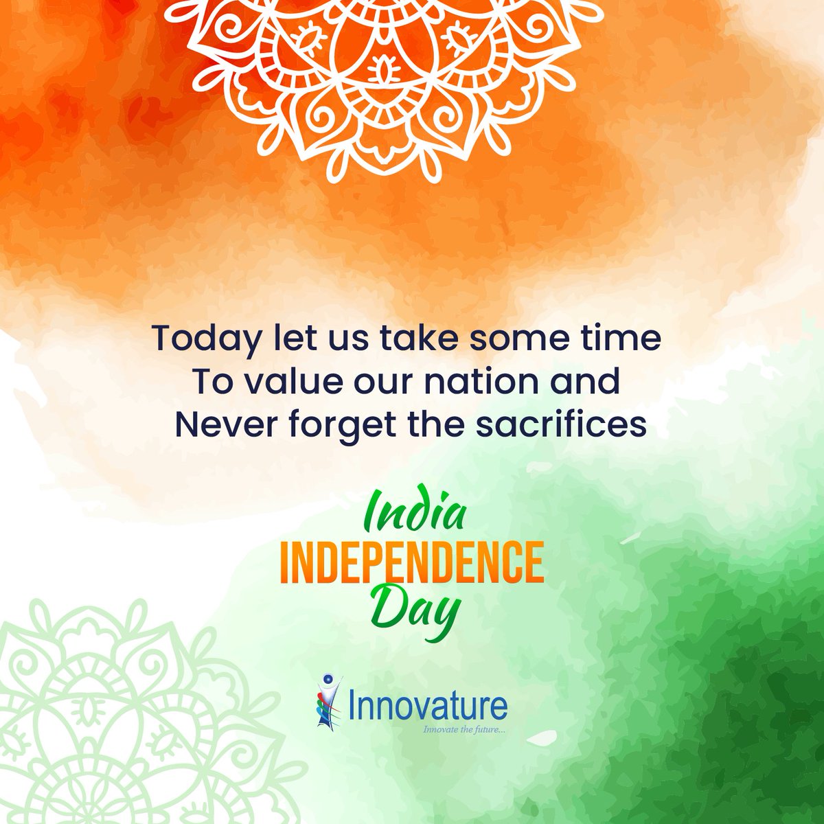 Innovature_ai's tweet photo. We cherish the ones who made India's freedom possible. May the glory of Independence Day be with us forever. 

Stay Safe, Stay Healthy. Here's wishing you all a very happy Independence Day! 

#IndependenceDay #HappyIndependenceDay2021 #Innovature https://t.co/lXpk8vgCnb