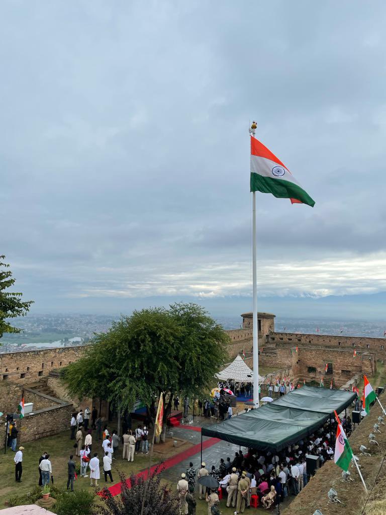 Aditya Raj Kaul (@adityarajkaul) on Twitter photo Tears of joy!
Indian tricolour unfurling high over the Hari Parbat Fort in Srinagar, Kashmir. Overlooking entire Srinagar downtown and the majestic Dal Lake. The mast is about 100 feet tall. Inaugurated by Lt. Governor <a href="/manojsinha_/">Manoj Sinha</a> ji. Jai Hind! 🇮🇳
#IndiaAt75 Tears of joy!
Indian tricolour unfurling high over the Hari Parbat Fort in Srinagar, Kashmir. Overlooking entire Srinagar downtown and the majestic Dal Lake. The mast is about 100 feet tall. Inaugurated by Lt. Governor <a href="/manojsinha_/">Manoj Sinha</a> ji. Jai Hind! 🇮🇳
#IndiaAt75