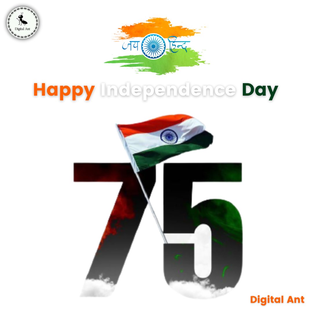 TheDigitalAnt's tweet photo. Today is a day to feel proud about being a part of This Great Nation. May this spirit of freedom leads us all to success and glory in life.
Team #DigitalAnt wishes everyone a very #HappyIndependenceDay
#IndependenceDay #IndiaAt75 #स्वतंत्रतादिवस #15August #JaiHindJaiBharat https://t.co/nZrjEk2Oe3