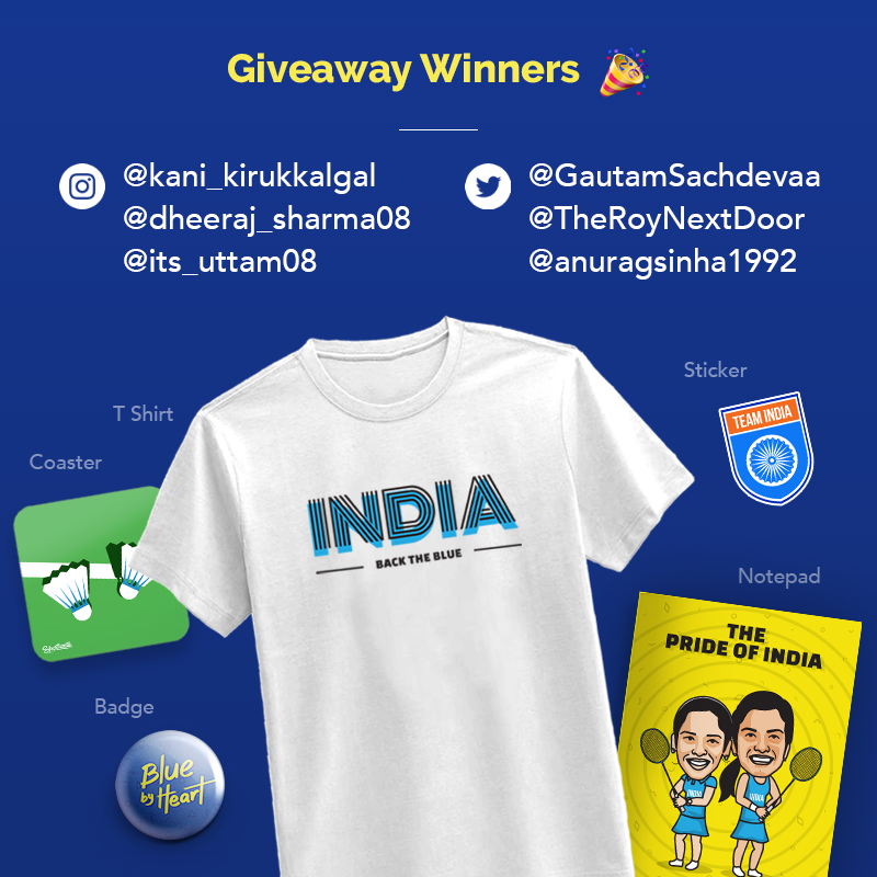 🎉 Congratulations to the winners of the #IndiaAtOlympics giveaway contest organized by us.

Didn't win this giveaway? Don't worry! We have more contests coming your way!

Winners are requested to message us their details.

#TeamIndia🇮🇳 #TeamIndia #Cheer4India #IndiaAtTokyo2020