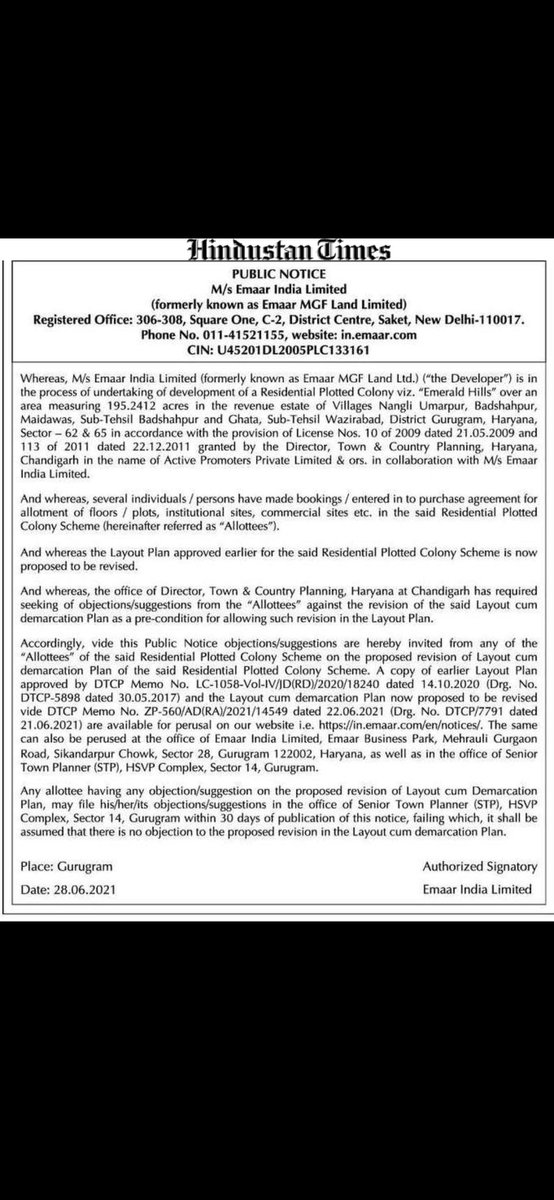 Emerald Hills (Gurugram) (@ehpoa1) on Twitter photo Objections to revised layout plan of Emerald Hill's, Sec. 62 & 65 by EMAAR India duly signed by approx500 allottees filed with Senior Town Planner. No 24mt road, community centre, nursing home & infra provided by EMAAR <a href="/dtcphry/">Director Town & Country Planning</a> <a href="/cmohry/">CMO Haryana</a> <a href="/kMakrandIAS/">मकरंद</a> <a href="/MunCorpGurugram/">MCG</a> Objections to revised layout plan of Emerald Hill's, Sec. 62 & 65 by EMAAR India duly signed by approx500 allottees filed with Senior Town Planner. No 24mt road, community centre, nursing home & infra provided by EMAAR <a href="/dtcphry/">Director Town & Country Planning</a> <a href="/cmohry/">CMO Haryana</a> <a href="/kMakrandIAS/">मकरंद</a> <a href="/MunCorpGurugram/">MCG</a>