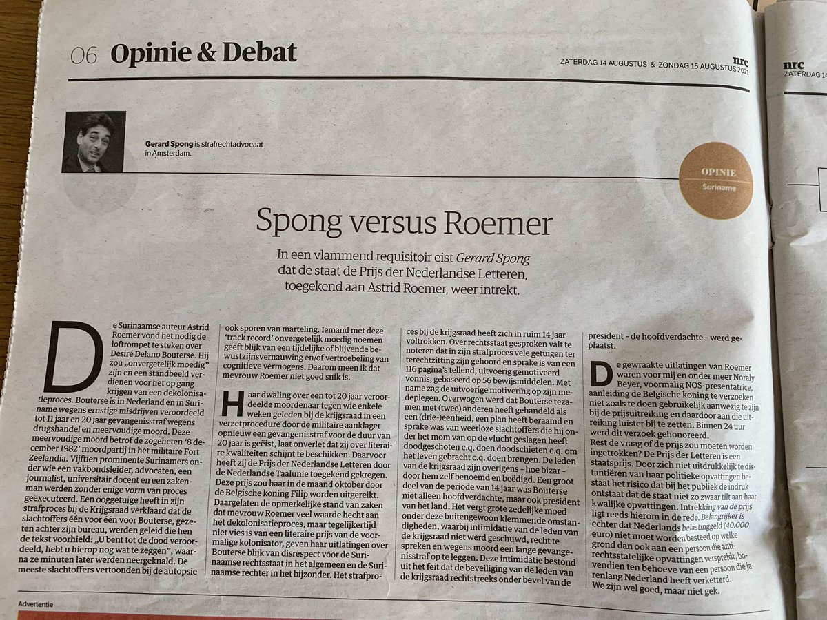 ‘We zijn wel goed, maar niet gek’ aldus #Spong in @nrc over de kwestie #AstridRoemer. Hear, hear!