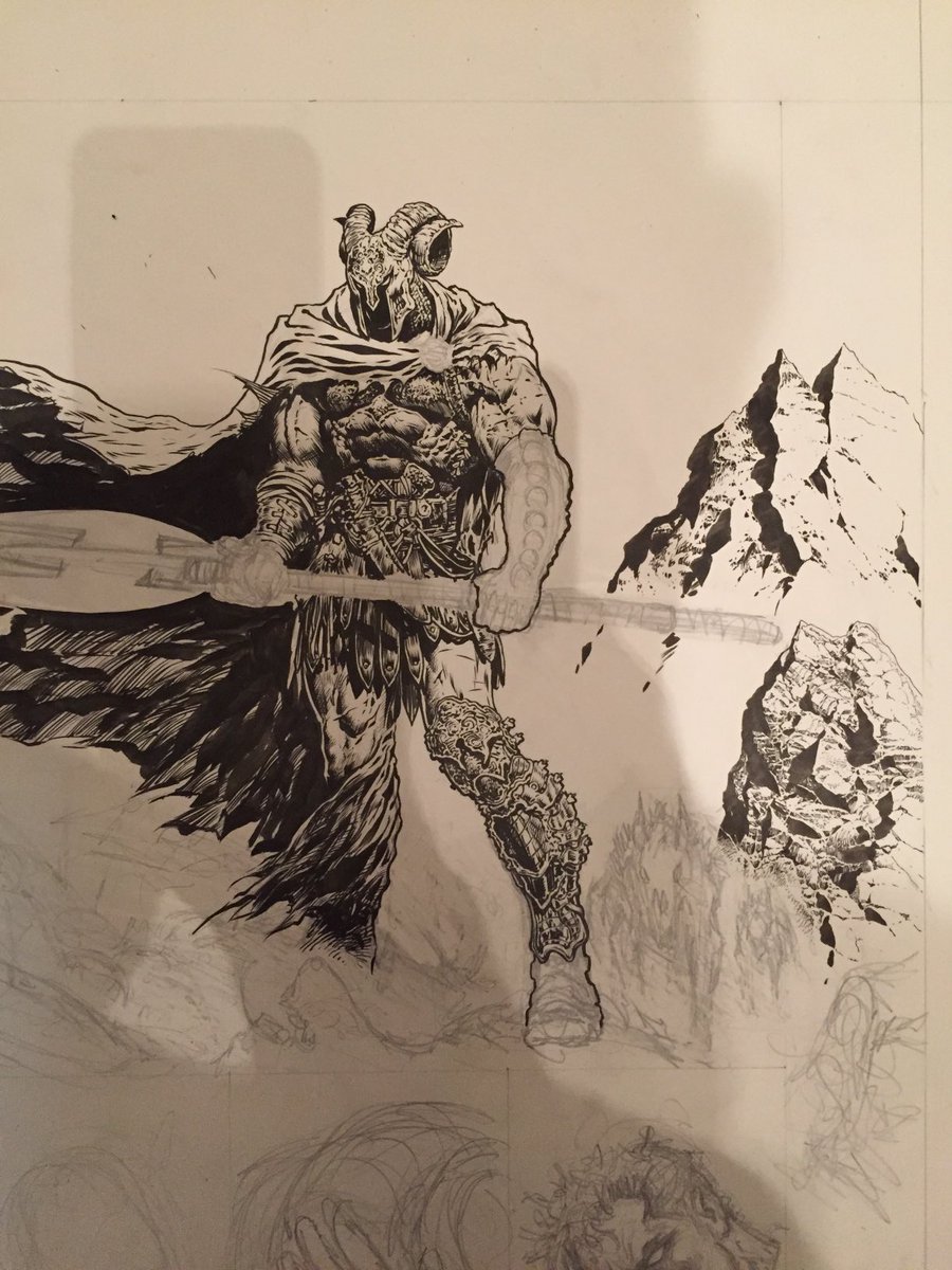 LiamRSharp's tweet photo. My take on Ares from #WonderWoman. I loved drawing this page. https://t.co/VYKvrh6RxF