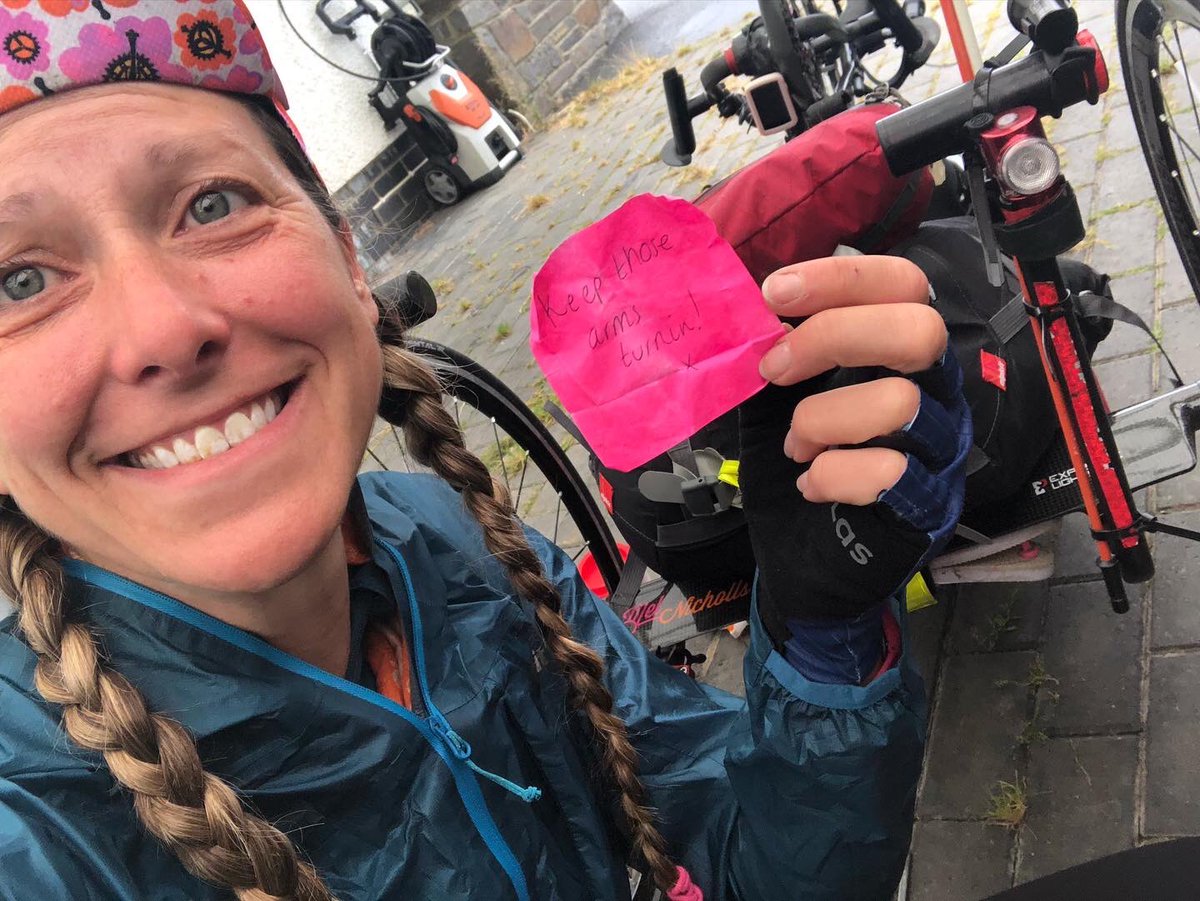 Dolly2racer's tweet photo. Day 8

Here’s to friends &amp; moments of kindness 
And finding hidden positivity notes exactly when I needed it ❤️

#racearoundbritain #thelongroadhome #bikelife #getoutside #goniceplacesdogoodthings #osmaps #exposurelights #theeveappeal #ovariancanceraction https://t.co/N3y52AanPf