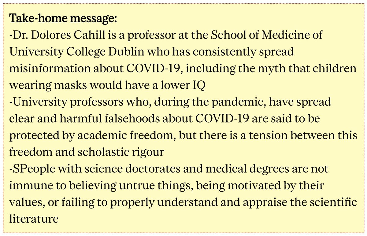 Should there be limits to academic freedom? Academic freedom is not the same as freedom of speech. Academics can not divorce themselves from scientific facts. Interesting story about Dolores Cahill in Ireland. tinyurl.com/u722k28f #COVID19