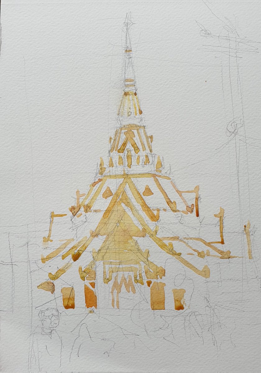 Vanont1's tweet photo. #stepbysteps
#ขั้นตอนการวาดโดยวนนท์ 1
วัดหลวงพ่อโสธร ฉะเชิงเทรา
ภาพนี้ไปซุกตัวอยู่ตลาดฝั่งตรงข้ามวัดโสธรครับ
เริ่มจากร่างภาพด้วยทรงเรขาคณิตก่อนแบ่งซ้ายขวาให้ไม่เบร้ยวเพี้ยน ค่อยลงสีเหลืองส้มที่จั่ว หางหงส์ นาคสะดุ้ง ช่อฟ้า ใบระกา จากนั้นค่อยใส่เงาและส่วนประกอบอื่นๆจนเสร็จครับ https://t.co/guIVS8ZK4c