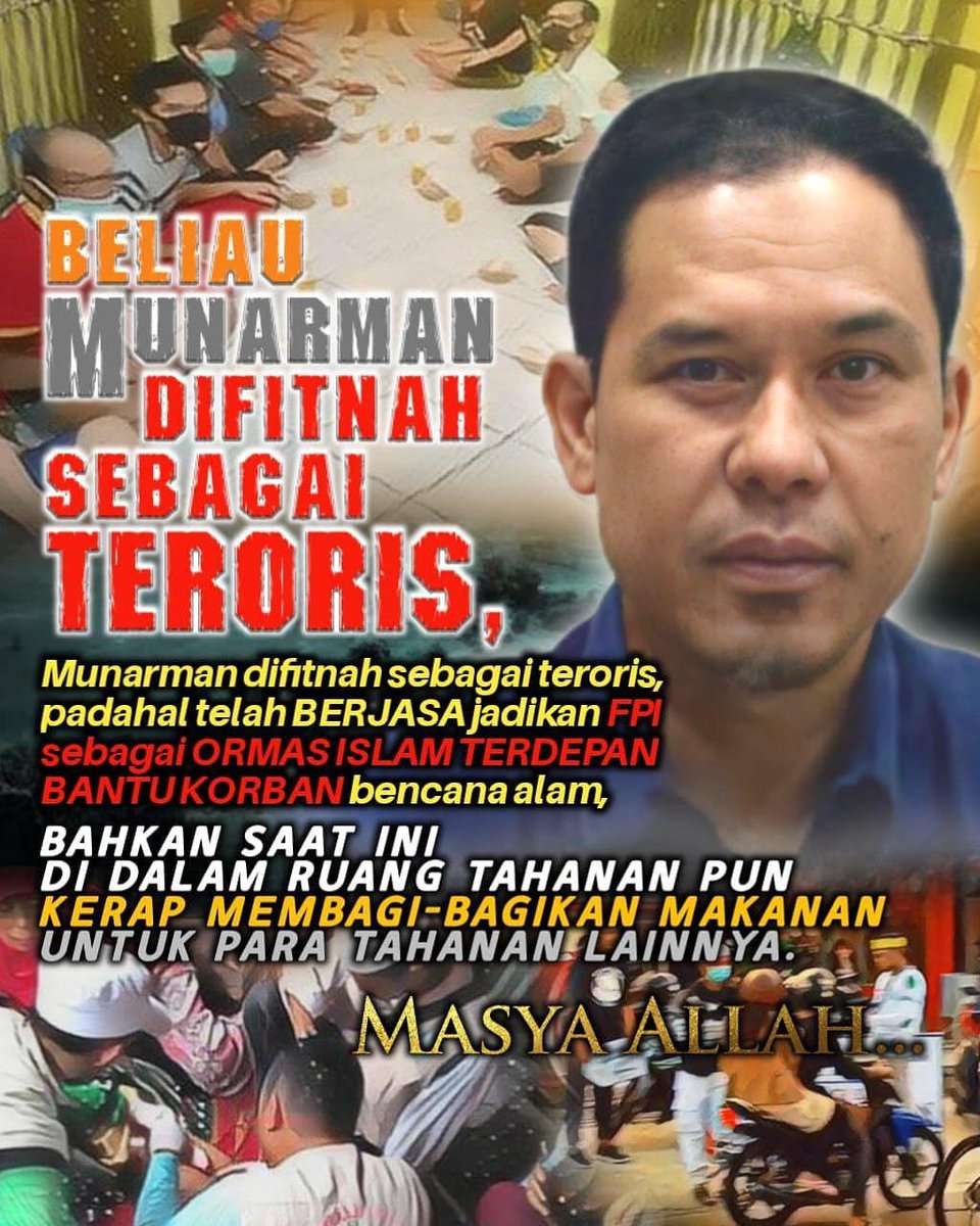Im00568047's tweet photo. Saya yakin Munarman akan kuat menghadapi masalah hukum yg tengah dia hadapi. Pertama krn Munarman adalah org hukum dan bukan kaleng kaleng. Kedua, support publik yg bgitu besar utknya. 
#KamiBersanaMunarman
#KamiBersanaMunarman https://t.co/WH7wA0FEYx