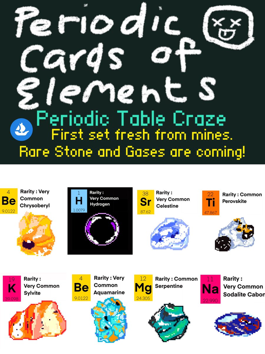 🔥New Project🔥 Periodic Cards of Elements will be Dropped to be Shopped tonight at 00:00! First set of Rocks and Gas. Then I will go mining for more stuff. There are 118 elements and could be found in various minerals and gas! Collect it, Re-sell it, Love it